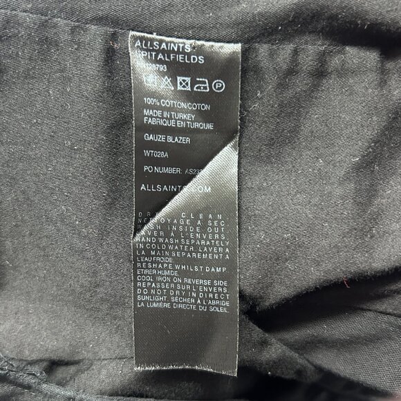 All Saints - Black Cotton Blazer w/ Gauze underlay - Picture 6 of 6